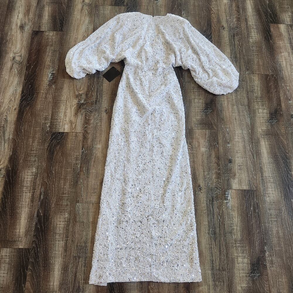 Retrofete Camille Sequin Chiffon Dress V Neck Long Sleeve Maxi White Size XS NWT - Picture 6 of 12